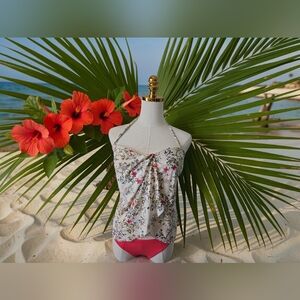 Vince Camuto Floral Halter Bikini Top with Ruched Coral Bottom Size S